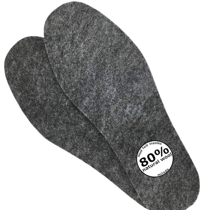 A pair of 80% natural wool felt insole inserts